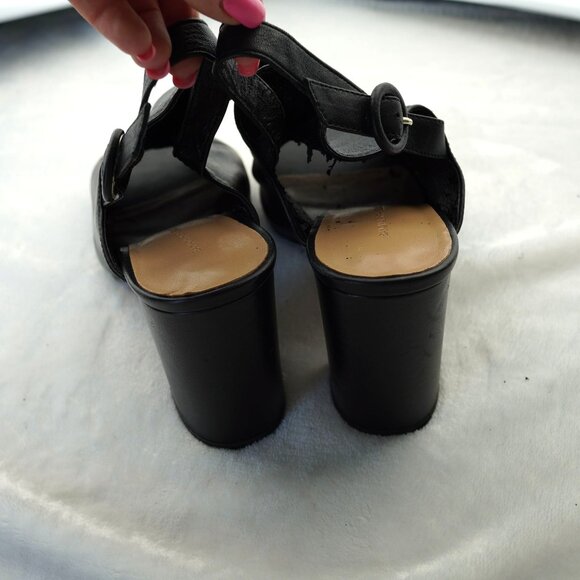 Banana Republic Black Leather Block Heel Sandals Size 9 Peep Toe Slingback Flawe - Picture 3 of 10